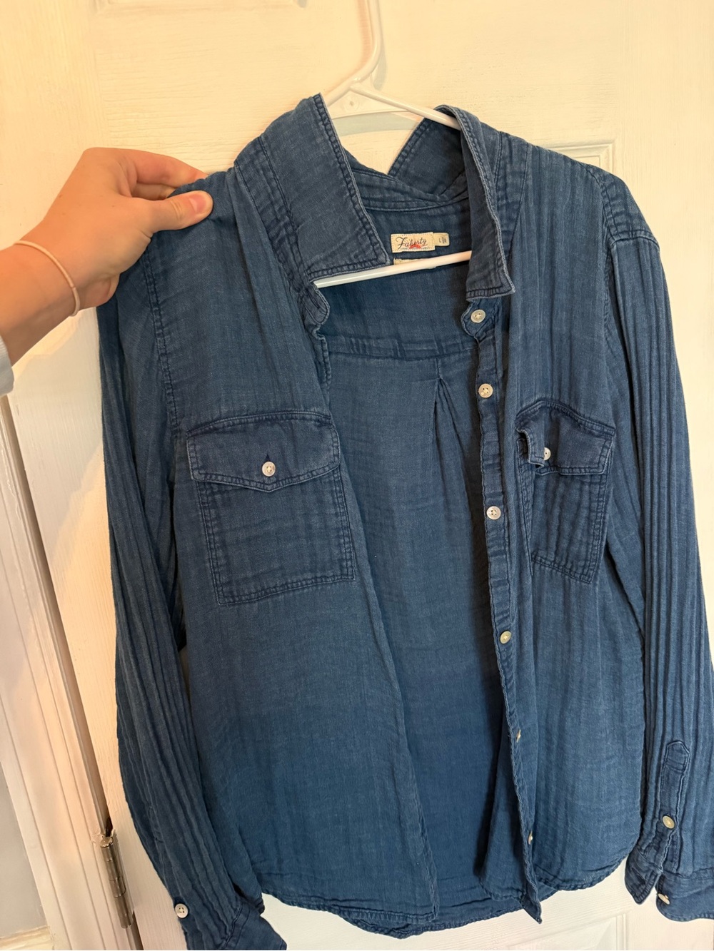 Faherty Indigo Blue Button-Down Shirt organic cotton